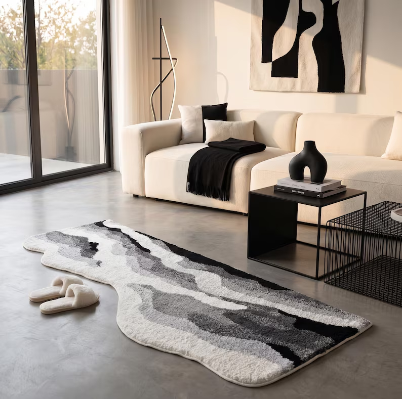 Home Bathroom Cleaning Machine - VIKAMA Black White Gray Abstract Wave