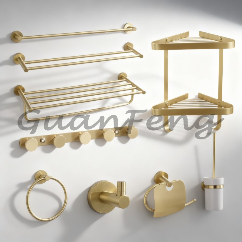 Home Hardware Bathroom Accessories - Luxury Brushed Gold 9 Pieces Bathroom
