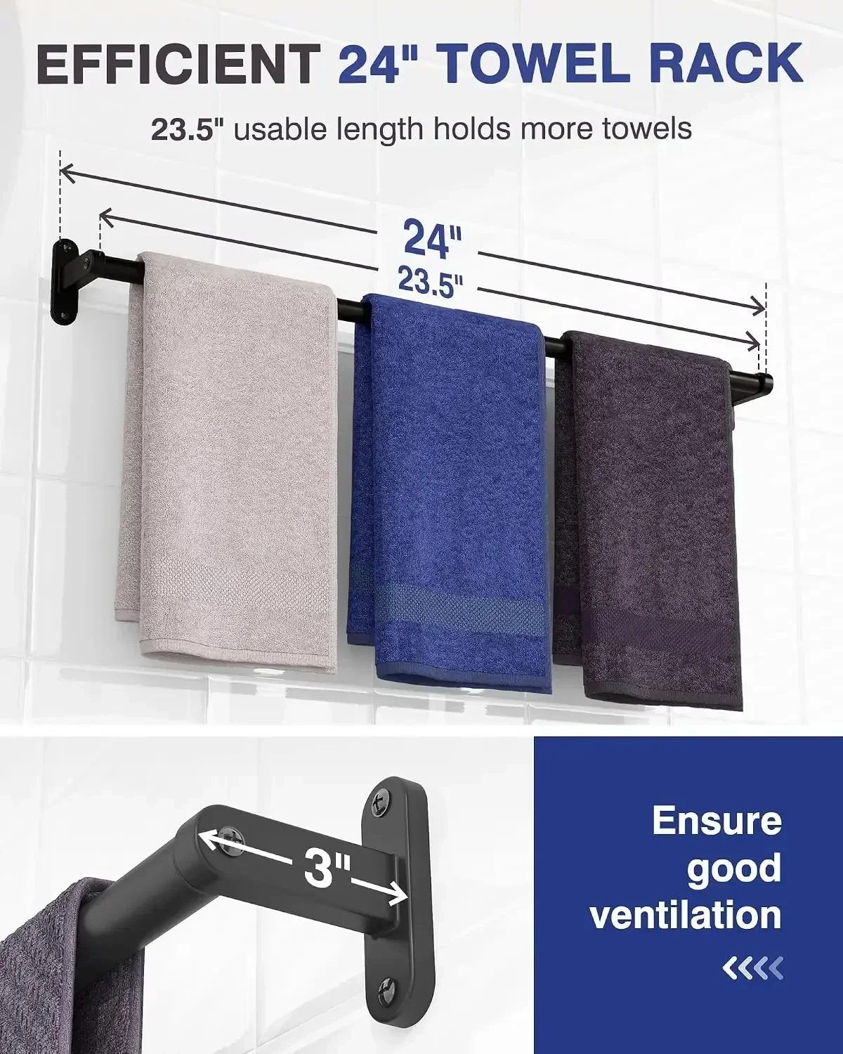Matte Black Towel Rack for Bat - đánh giá và giá Home Essentials Bathroom Rack